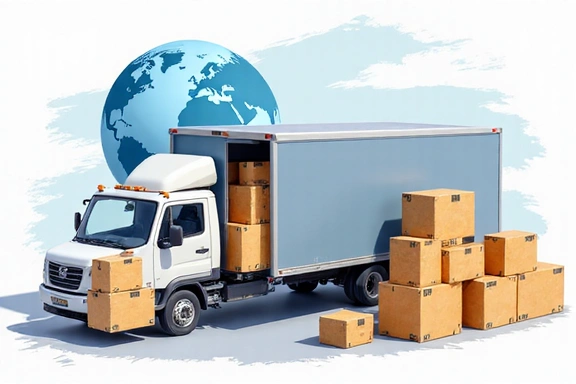 Shipping boxes and delivery truck