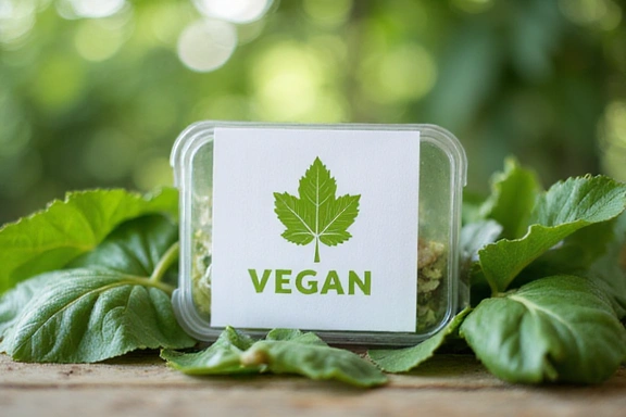 Vegan product label on a natural background