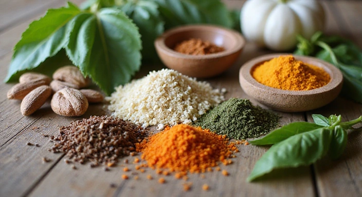 Close-up of natural herbs and botanicals, symbolizing pure ingredients