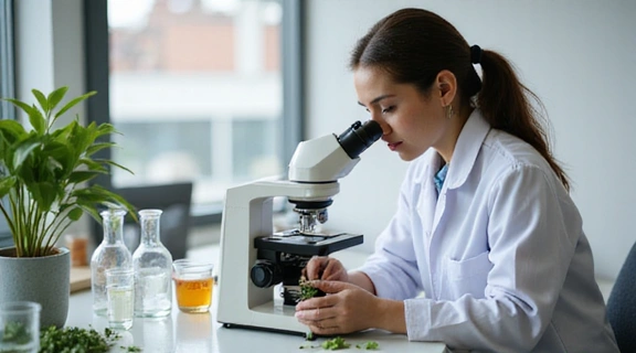 Scientist examining a plant in a lab