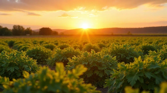 Sustainable farming field at sunset
