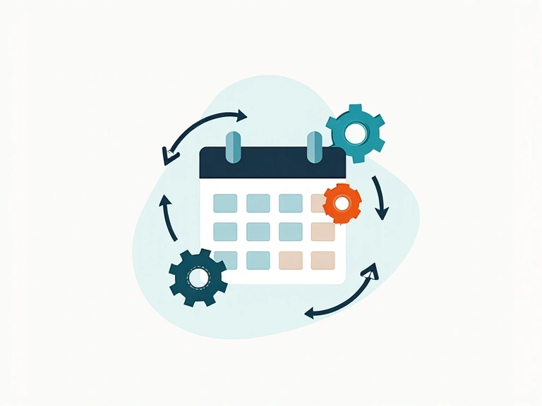 Calendar icon with gears and arrows, symbolizing policy updates and changes