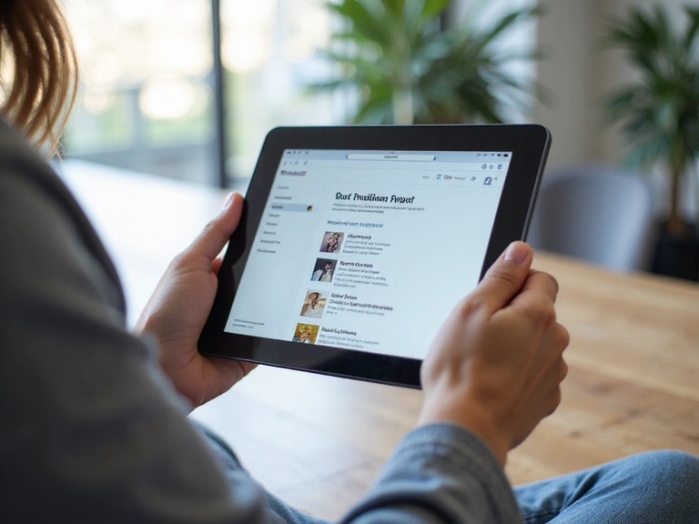 Person holding a tablet, browsing online content, representing website usage